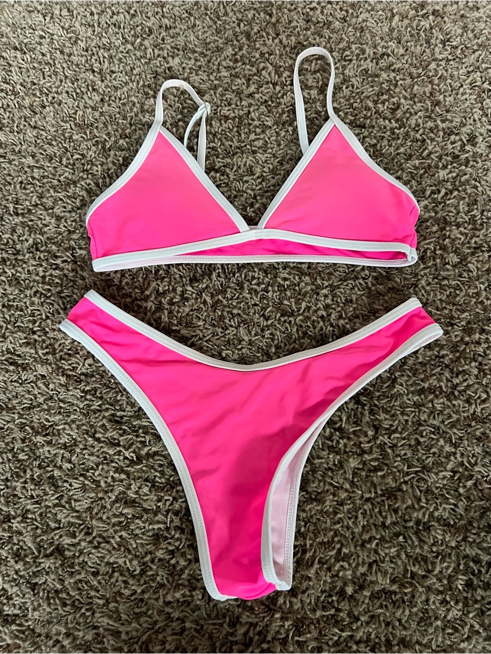 Hot Pink Bikini Set with White Trim